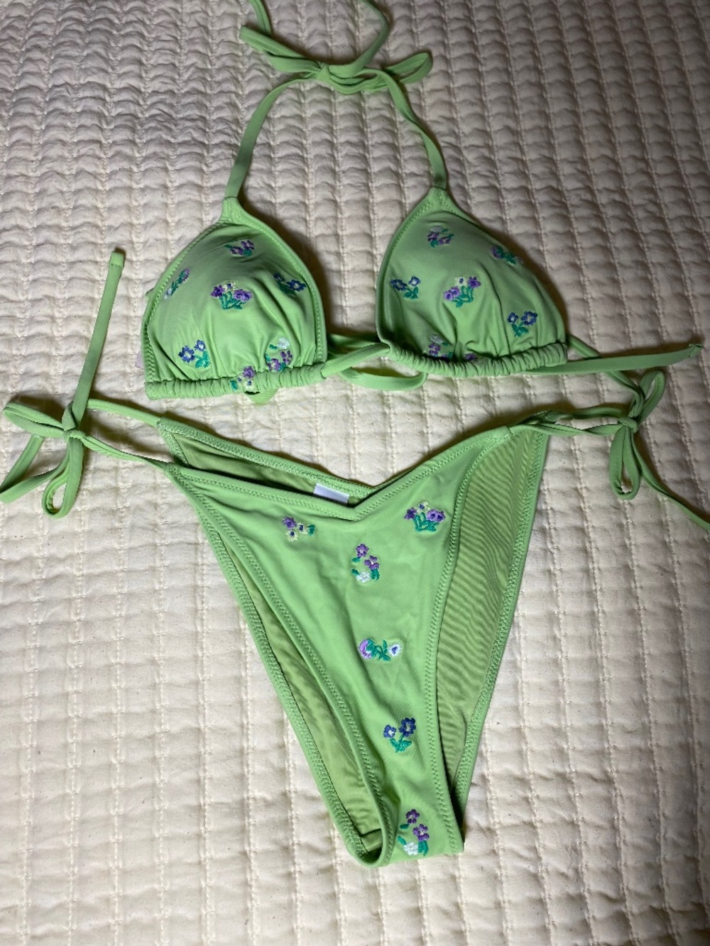 Aerie woman's embroidered high thigh string bikini